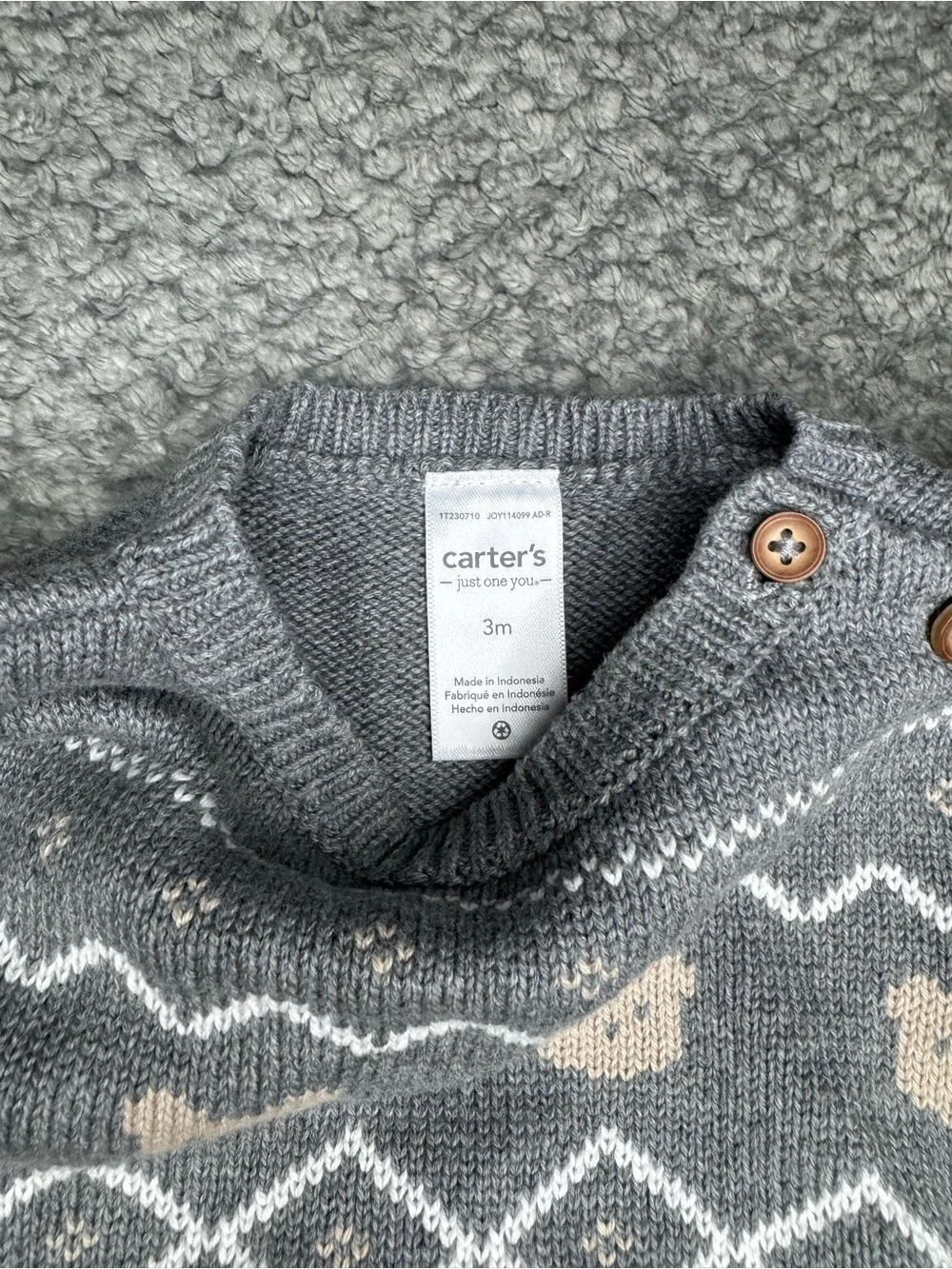 Carter’s Unisex Baby Knit Teddy Bear Sweater and Pants Set - Gray 3 Months NWT